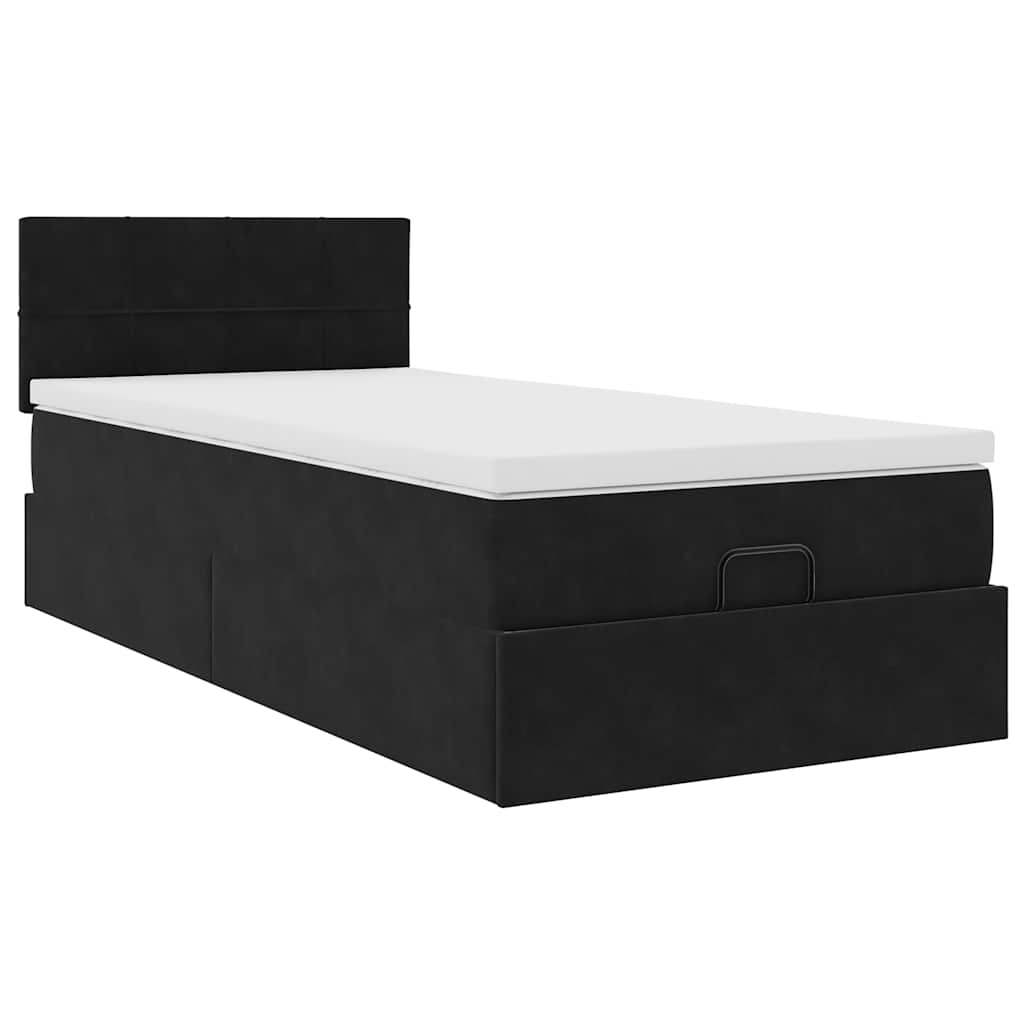 Otomanski okvir kreveta s madraca crni 80x200cm baršunasti