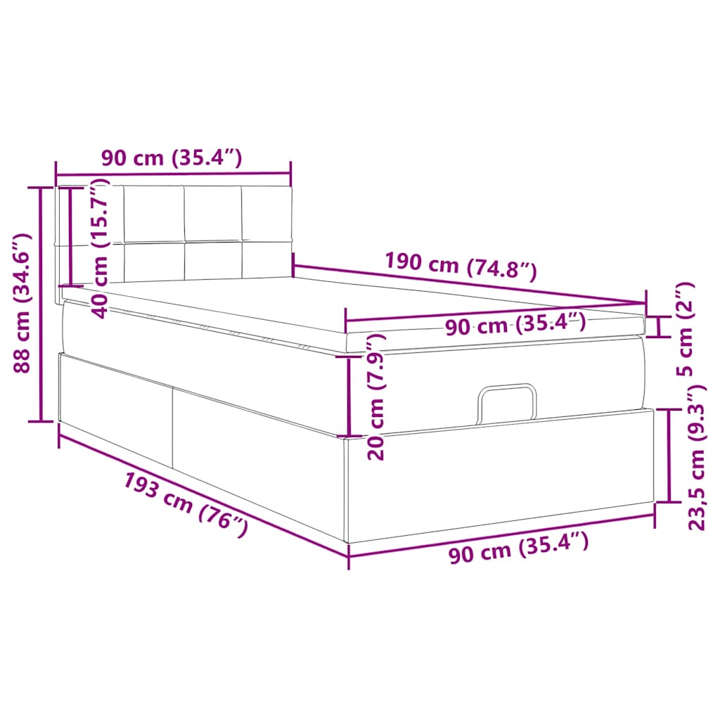 Otomanski okvir kreveta s madraca crni 90x190cm baršunasti