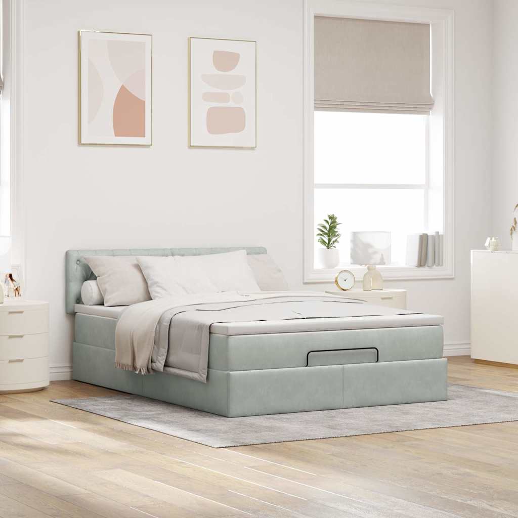 Otomanski krevet s madracem svijetlosivi 140x200 cm baršunasti