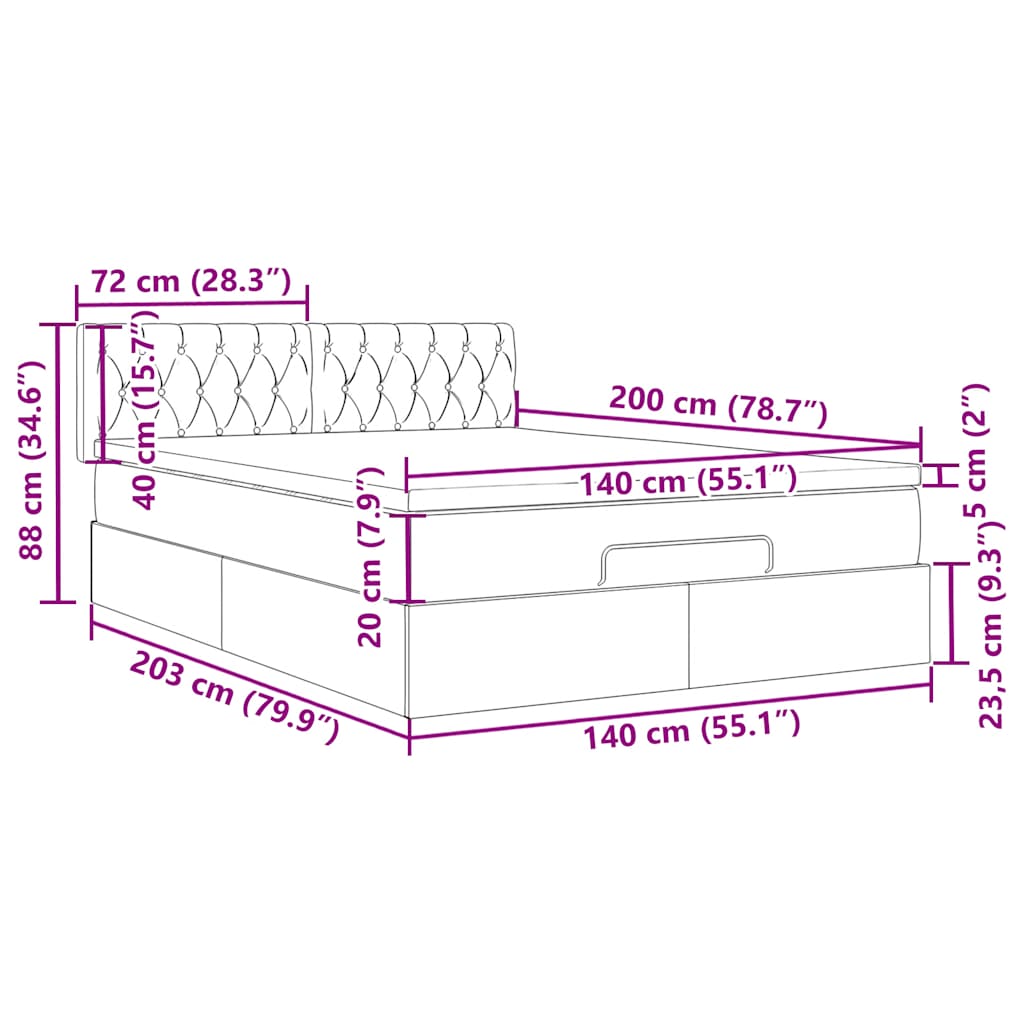 Ottoman krevet s madracem crni 140x200 cm baršun