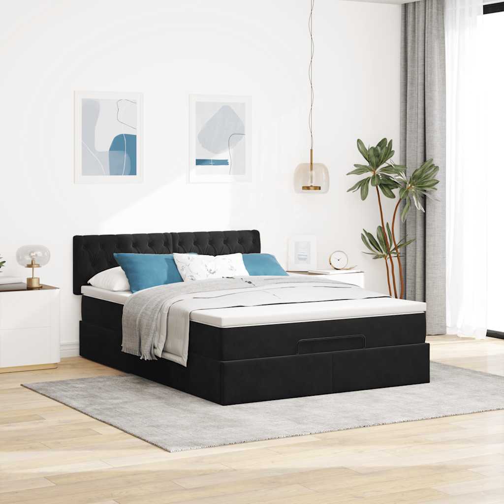 Ottoman krevet s madracem crni 140x200 cm baršun