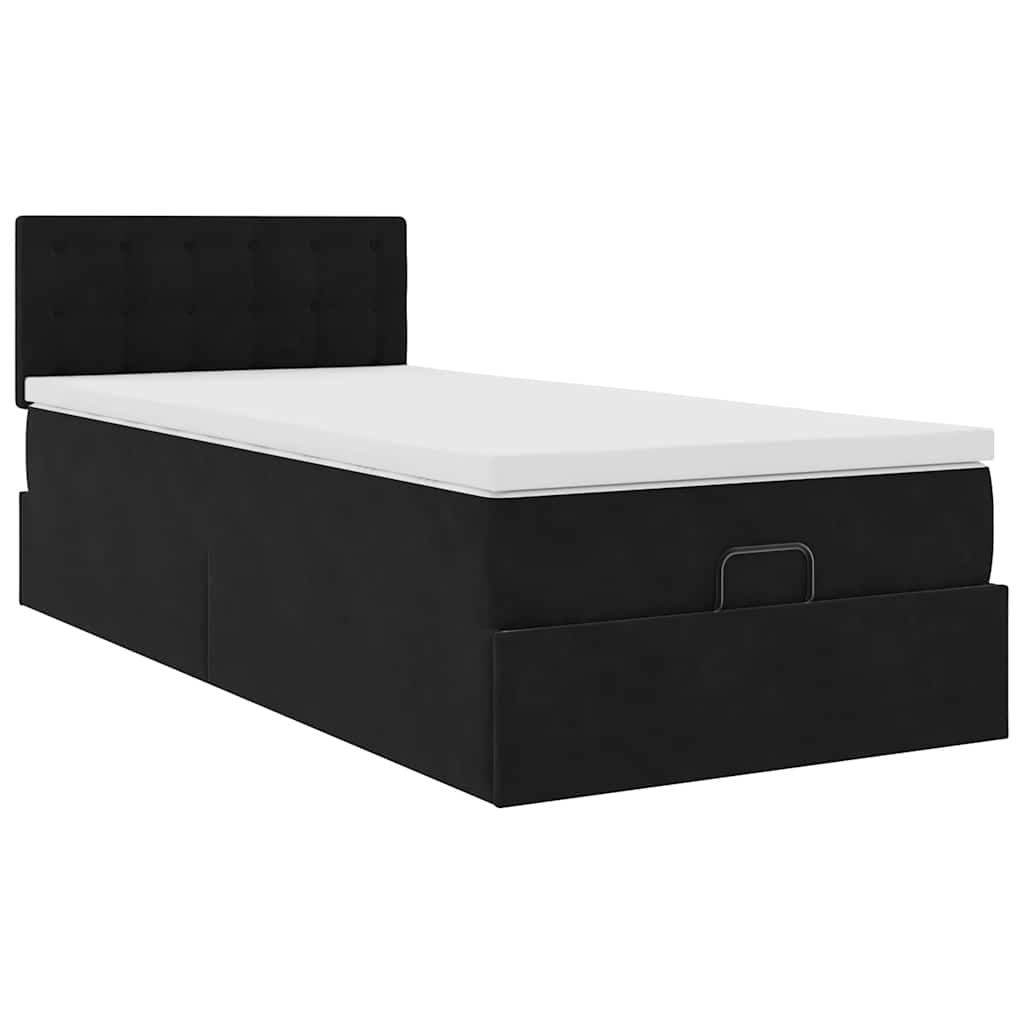 Otomanski okvir kreveta s madraca crni 80x200cm baršunasti