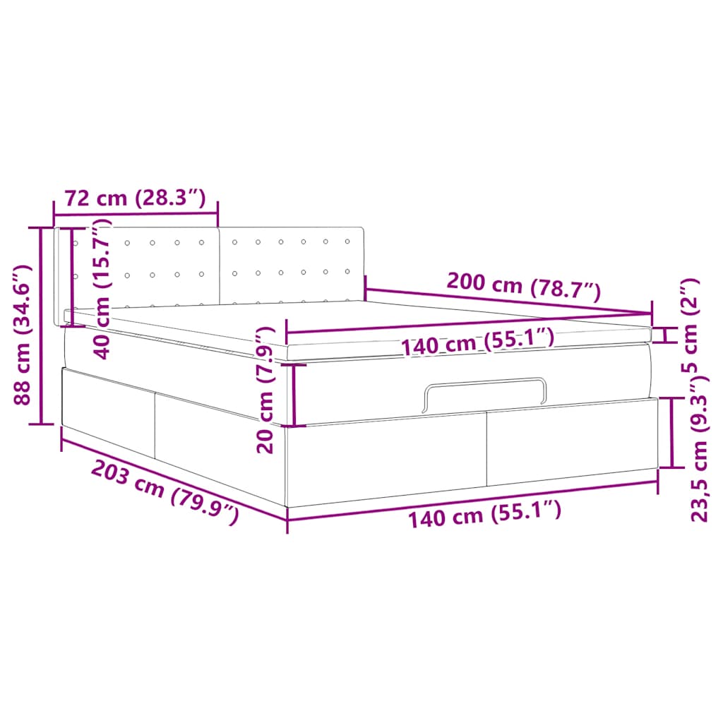 Ottoman krevet s madracem crni 140x200 cm baršun