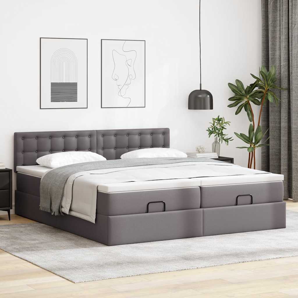 Otomanski okvir kreveta s madracima sivi 180x200cm umjetna koža