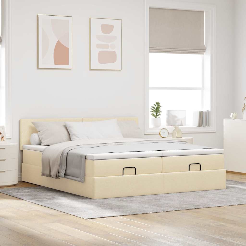Otomanski okvir kreveta s madracima krem 160x200cm od tkanine