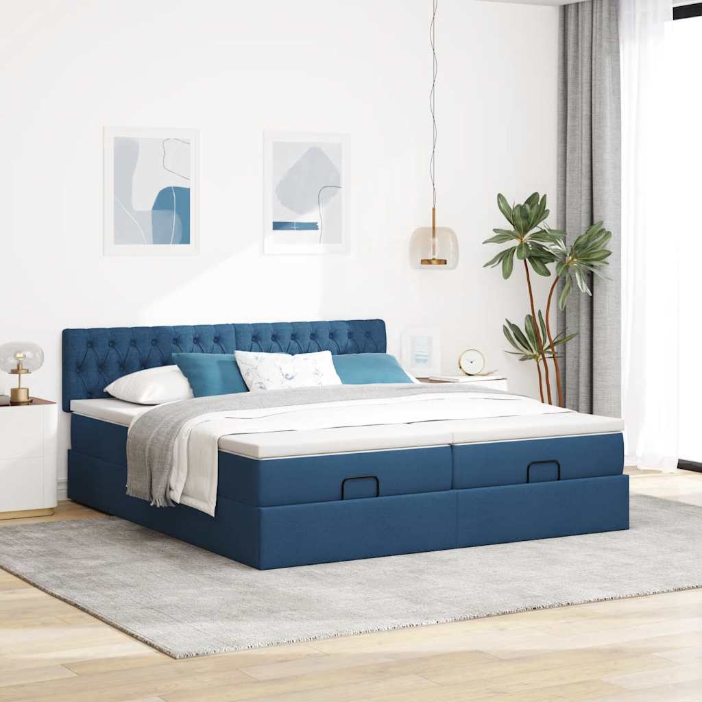 Otomanski okvir kreveta s madracima plavi 180x200cm od tkanine