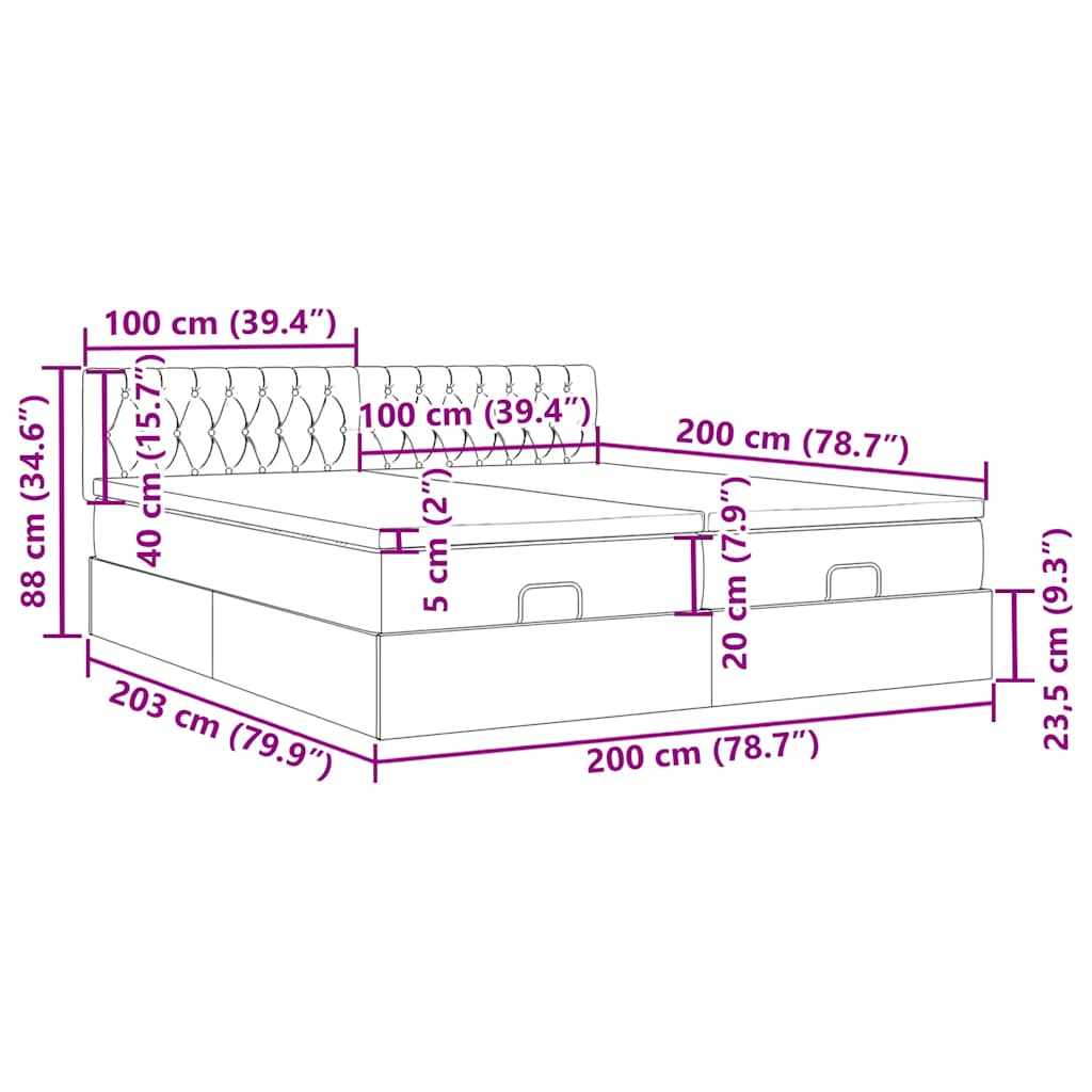 Otomanski okvir kreveta s madracima smeđesivi 200x200cm tkanine