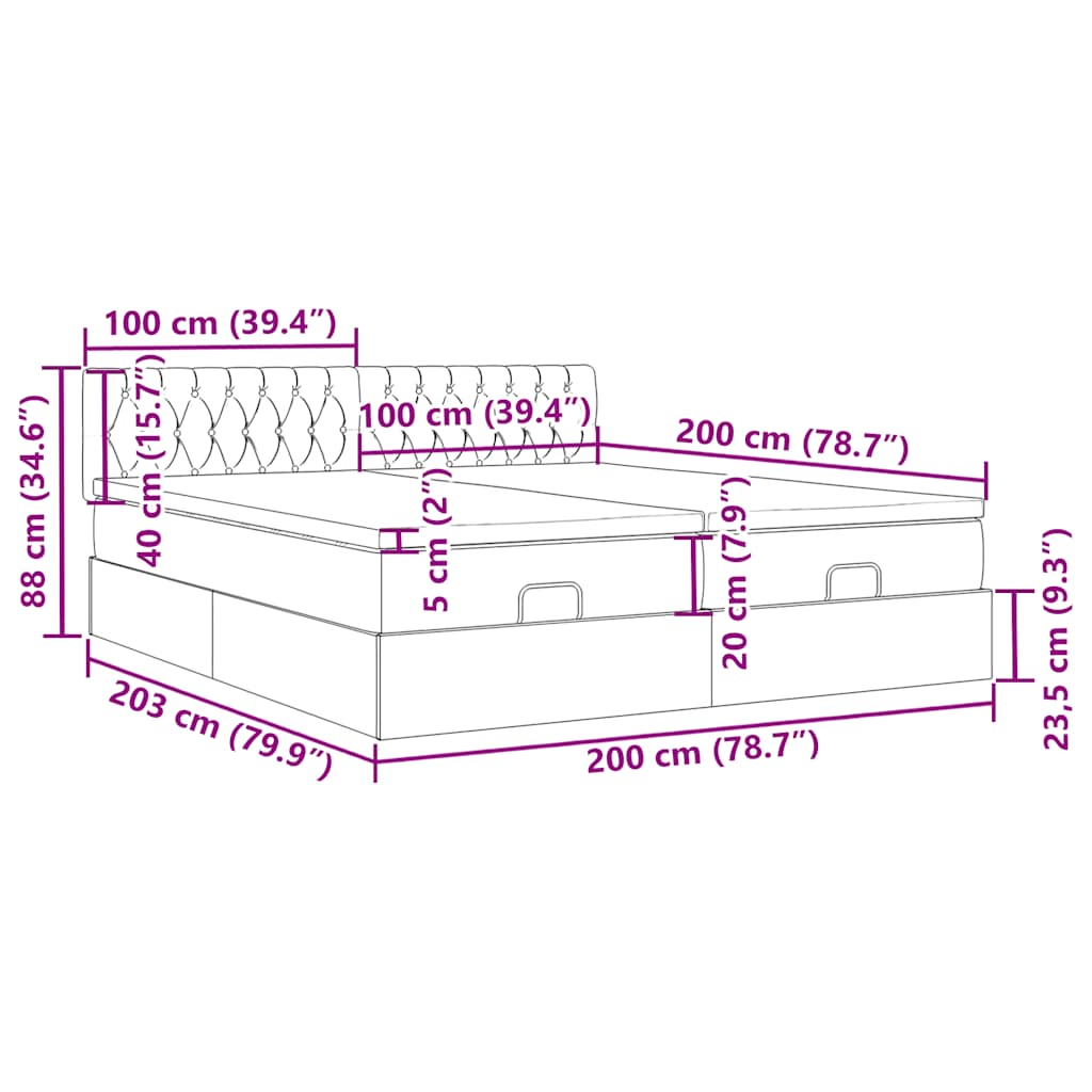 Otomanski okvir kreveta s madracima plavi 200x200cm tkanine