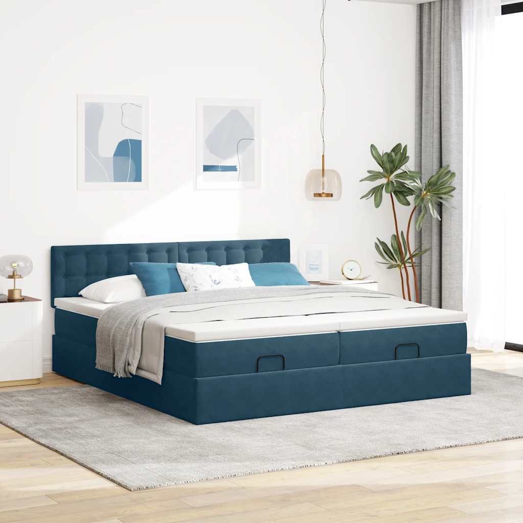 Otomanski okvir kreveta s madracima plavi 180x200cm baršunasti