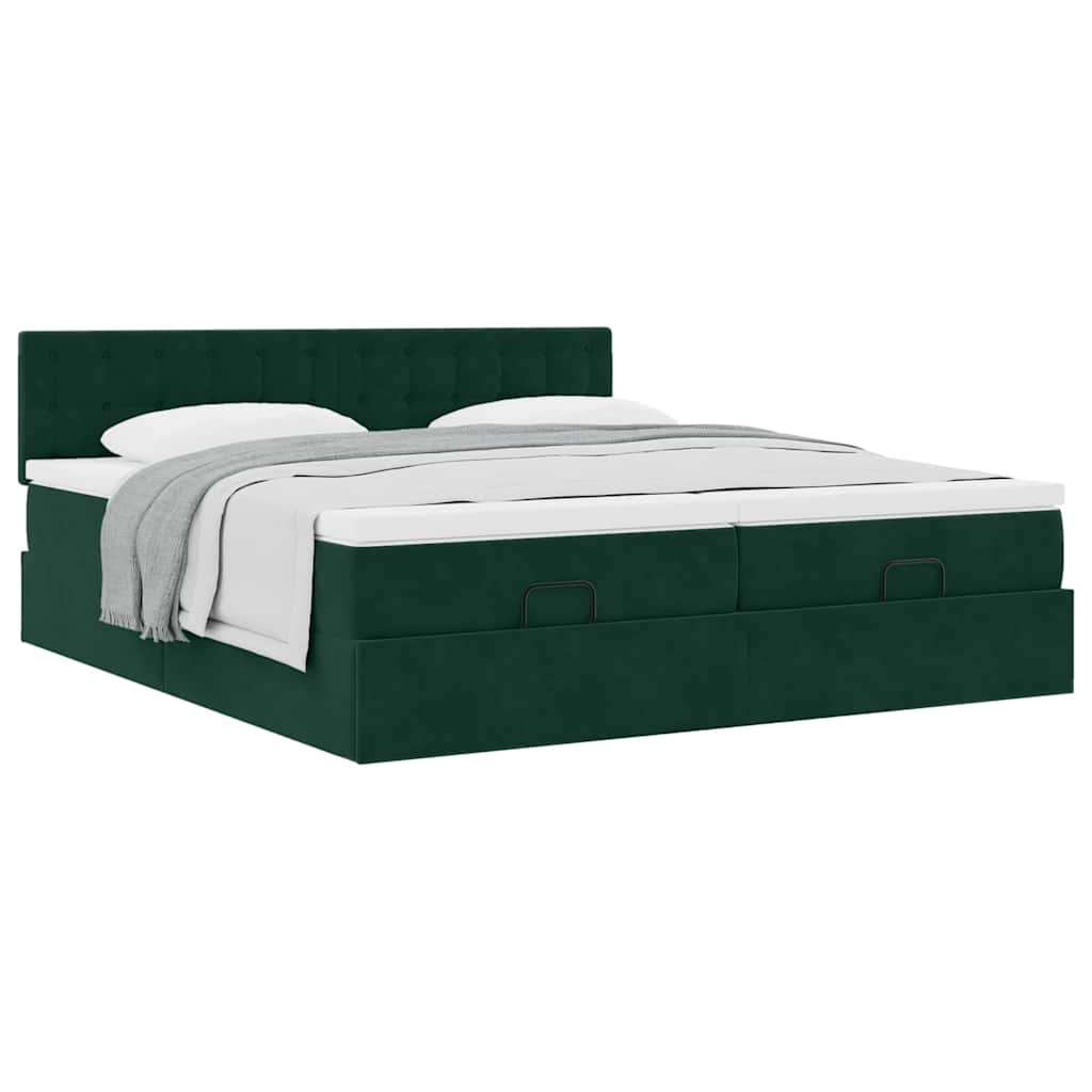 Okvir kreveta s madracima tamnozeleni 200x200cm baršunasti