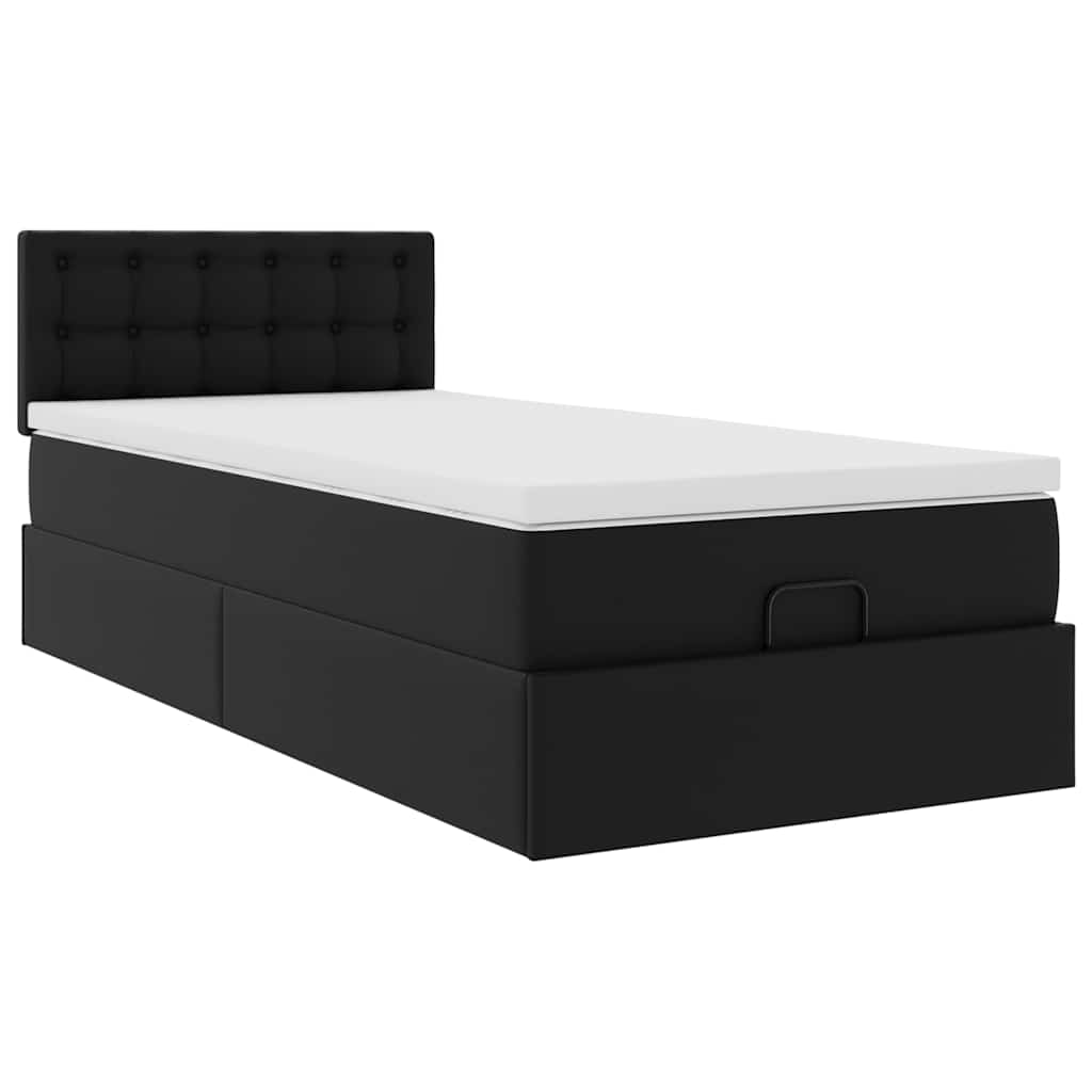 Otomanski okvir kreveta s madracem crni 90x200 cm umjetna koža