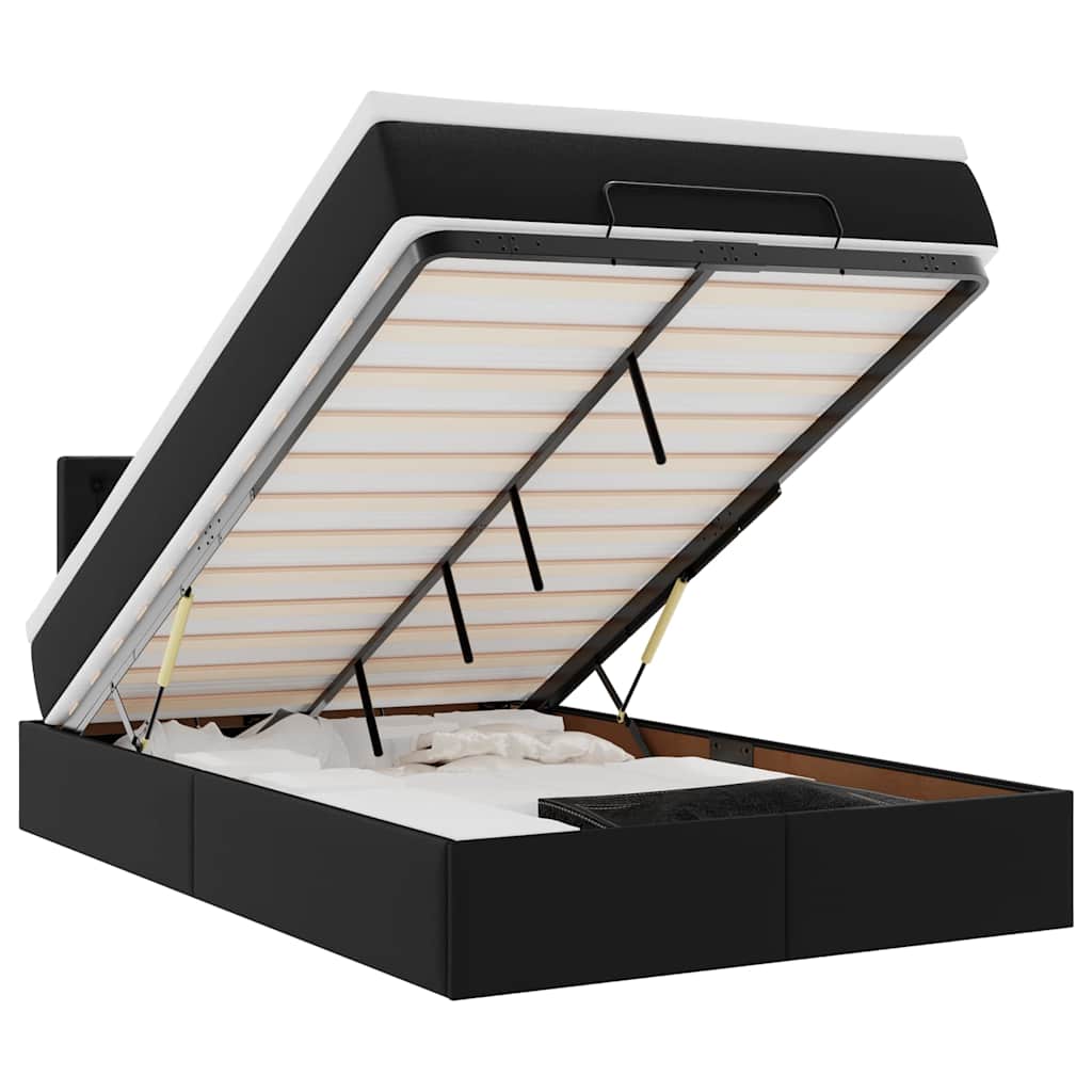 Otomanski krevet s madracima i LED crni 120x190cm umjetna koža