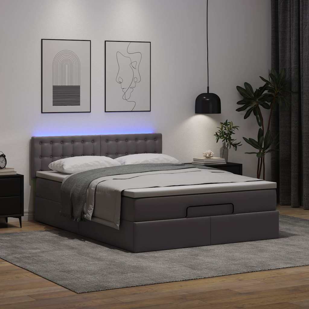 Otomanski krevet s madracima i LED sivi 140x200cm umjetna koža