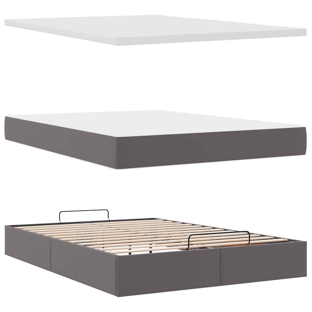 Otomanski krevet s madracima i LED sivi 140x200cm umjetna koža