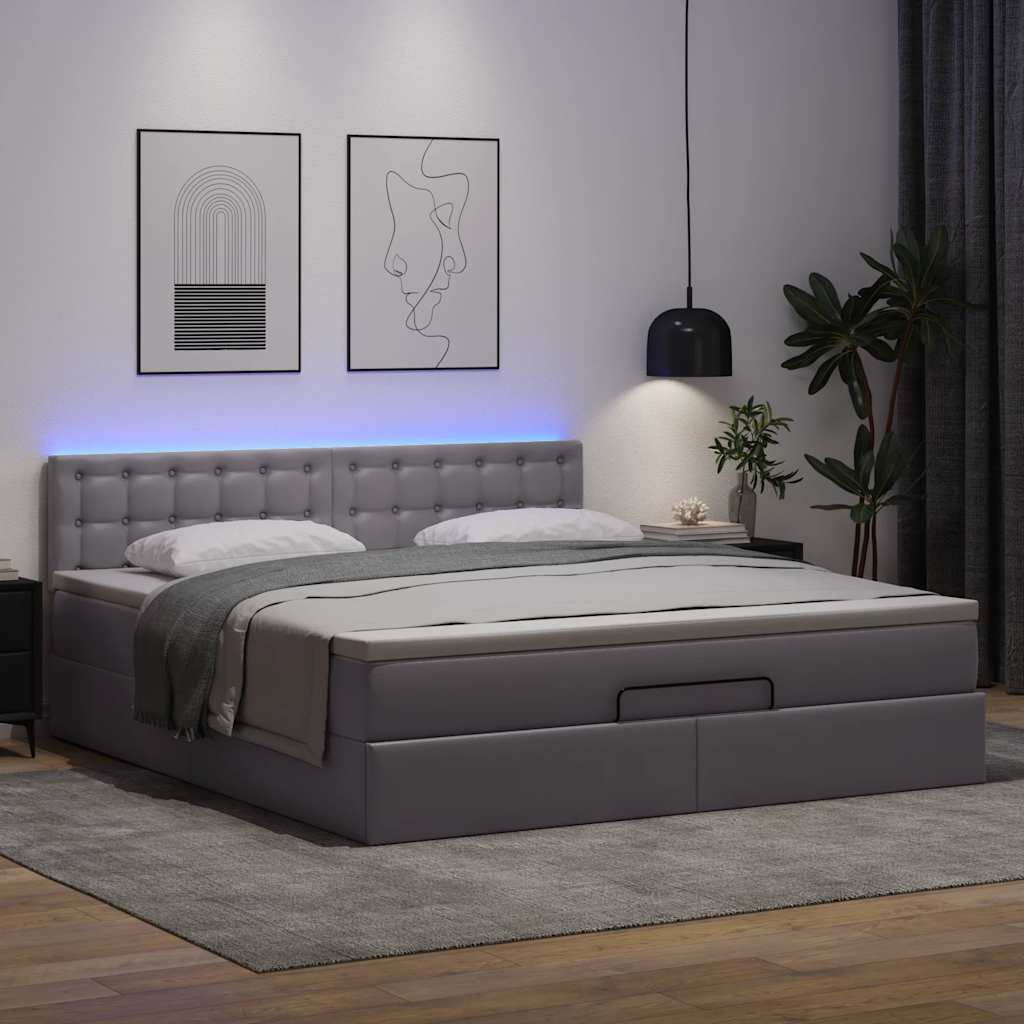 Otomanski krevet s madracima i LED sivi 180x200 cm umjetna koža