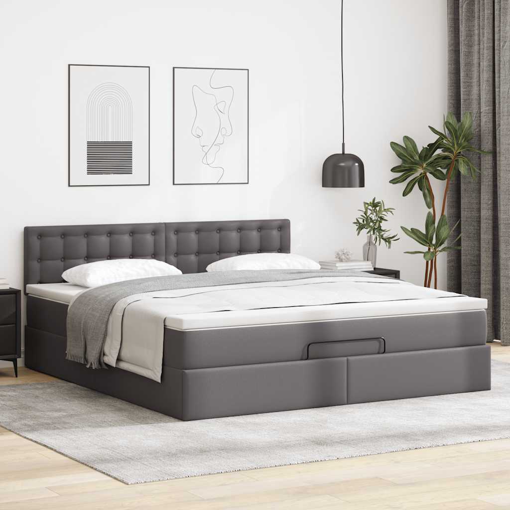Otomanski krevet s madracima i LED sivi 180x200 cm umjetna koža
