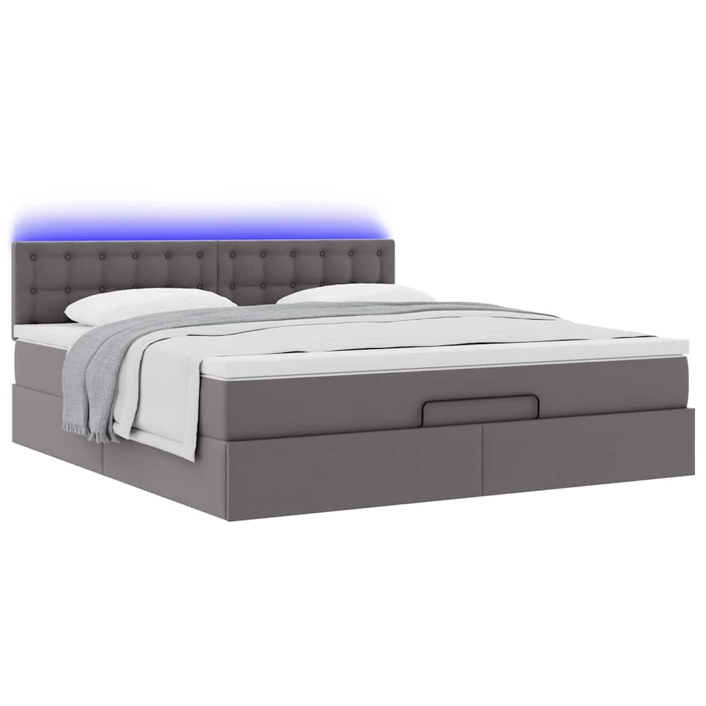 Otomanski krevet s madracima i LED sivi 180x200 cm umjetna koža