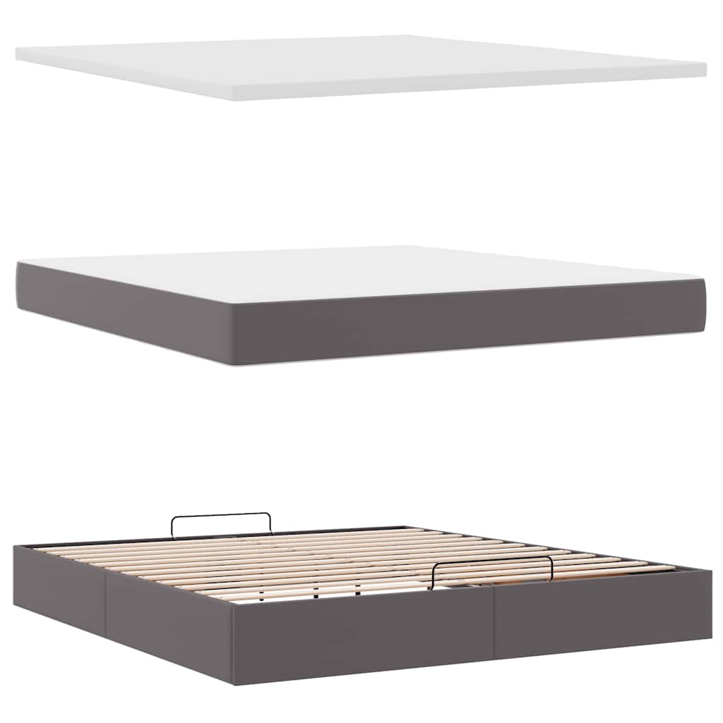 Otomanski krevet s madracima i LED sivi 180x200 cm umjetna koža