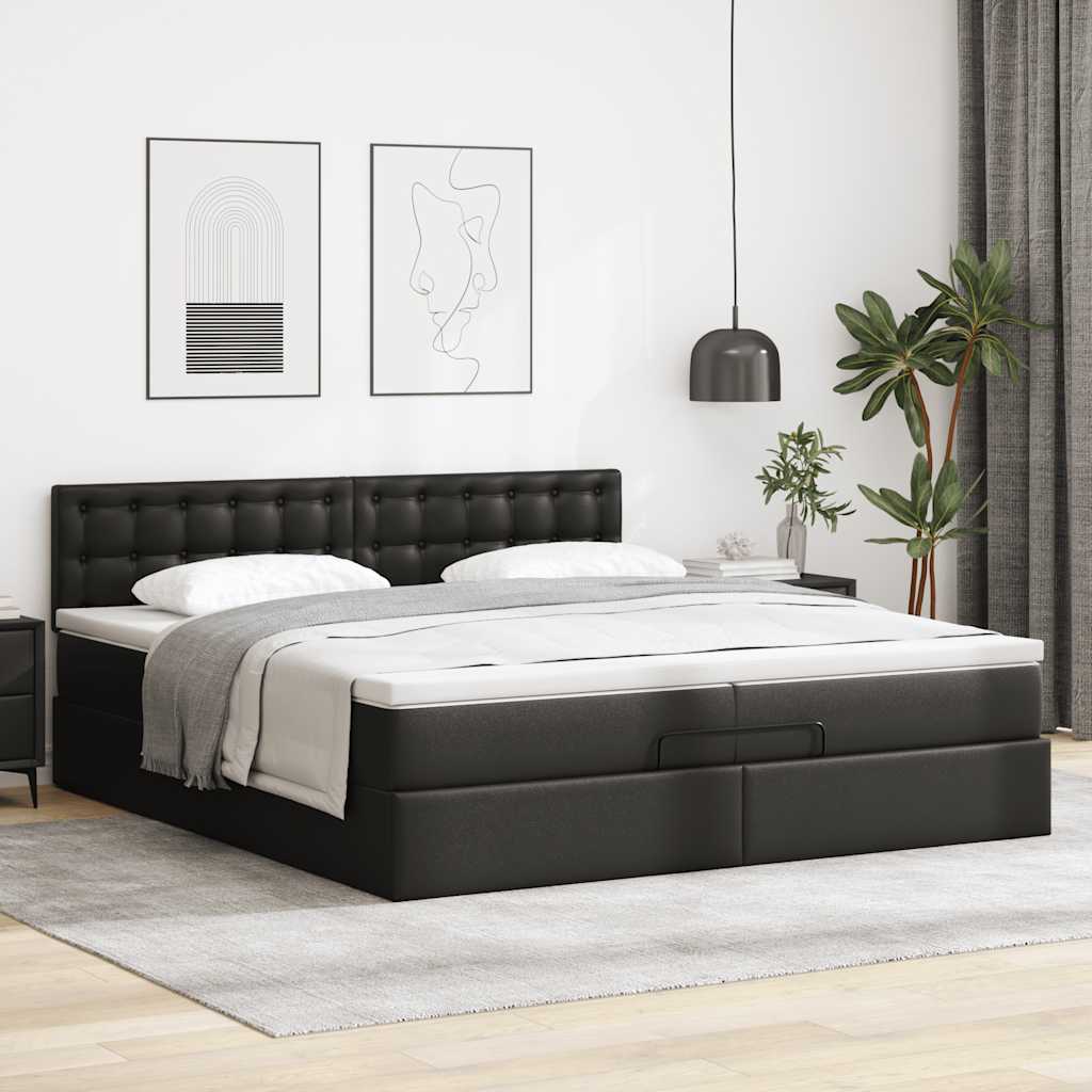 Otomanski okvir kreveta s madracem crni 200x200cm umjetna koža
