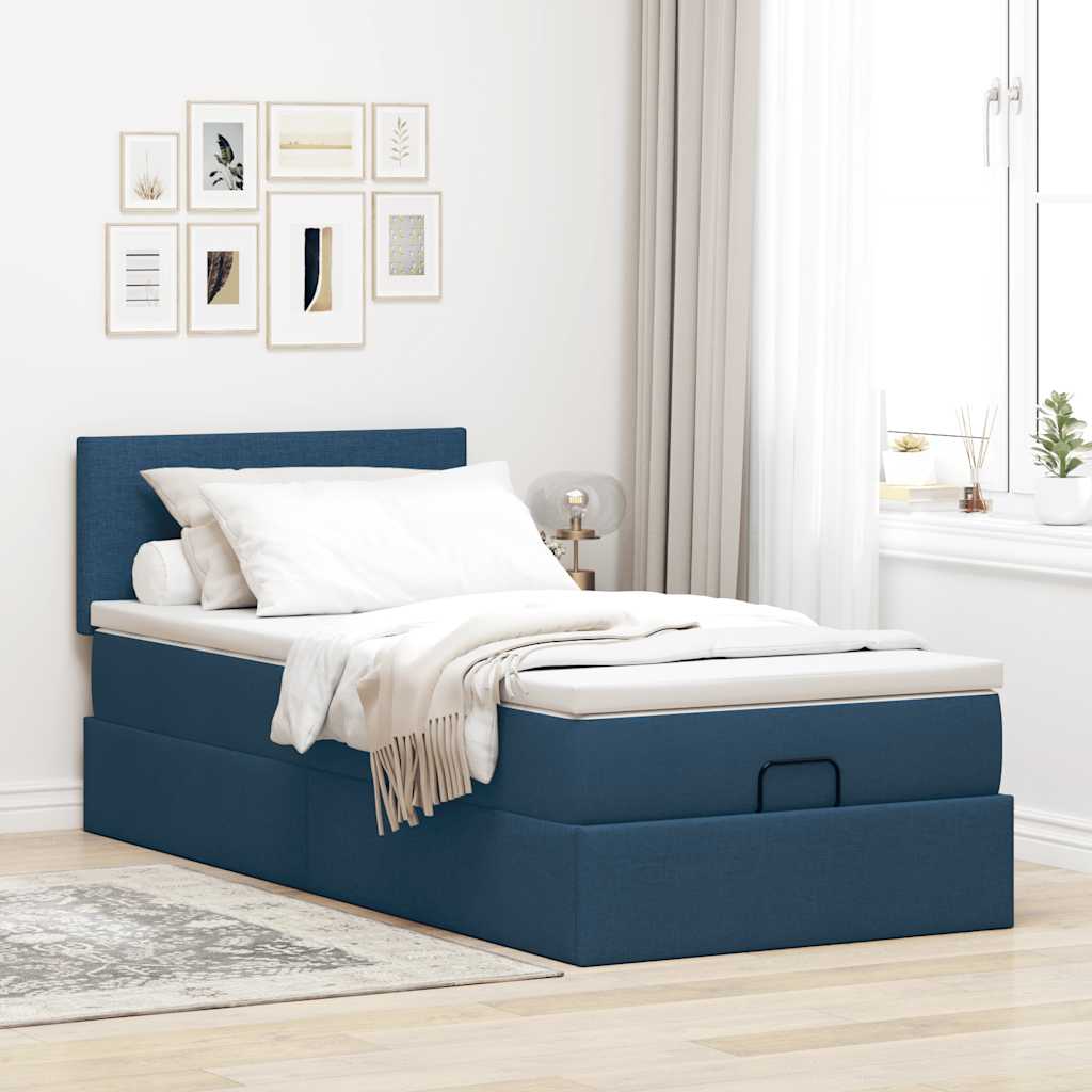Otomanski krevet s madracem i LED plavi 90x200 cm tkanine
