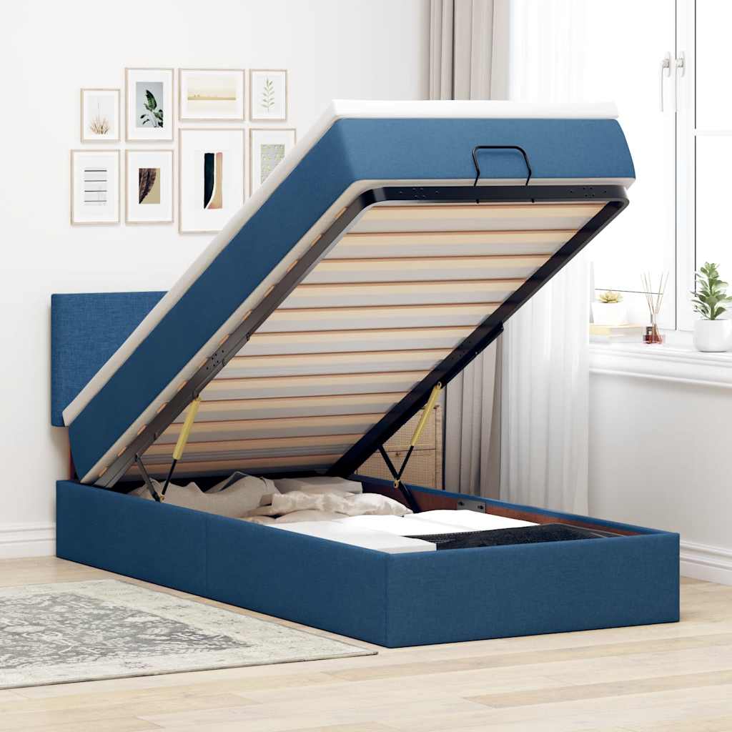 Otomanski krevet s madracem i LED plavi 90x200 cm tkanine