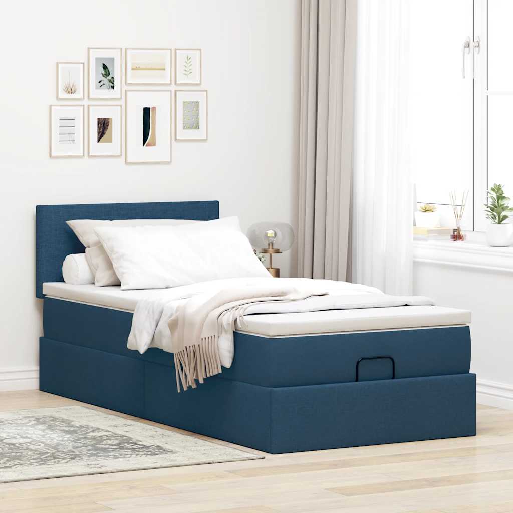 Otomanski krevet s madracem i LED plavi 100x200 cm tkanine