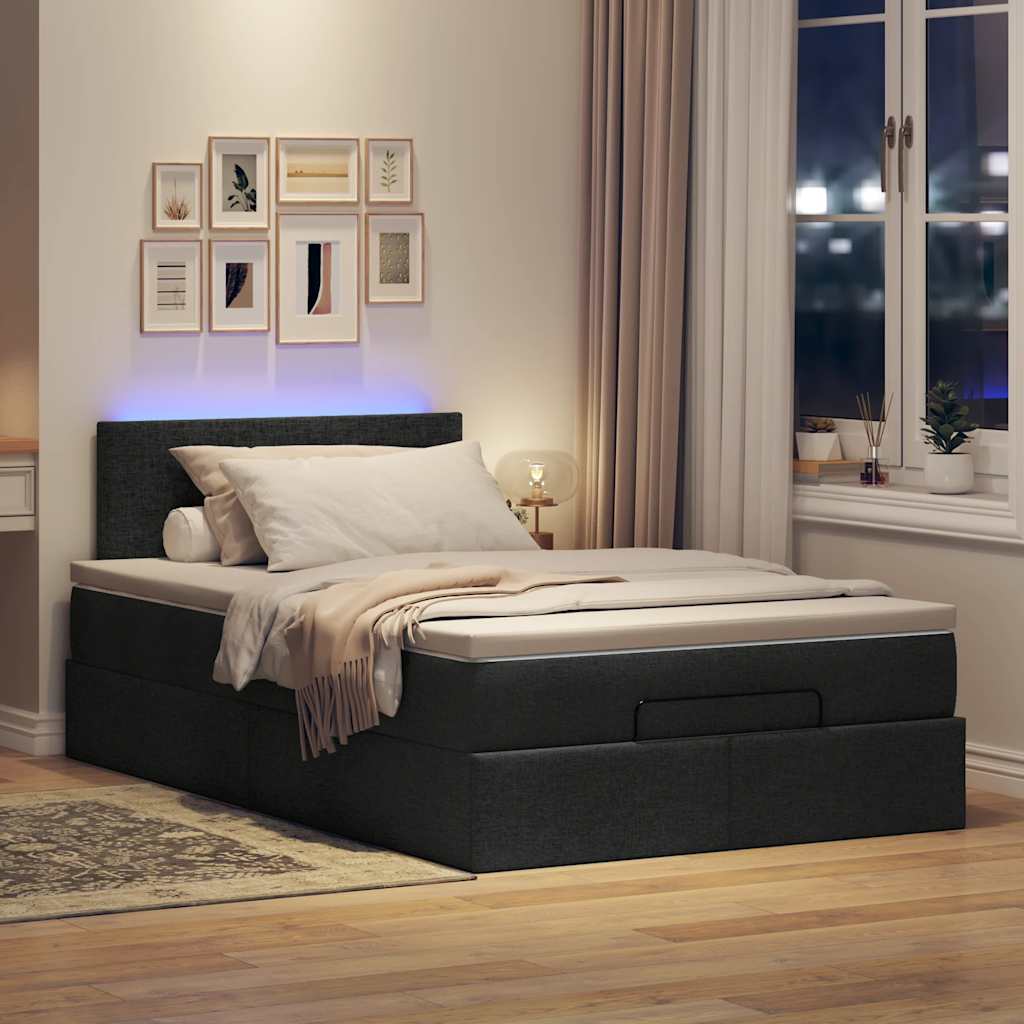 Otomanski krevet madracem i LED crna 120x190 cm tkanina
