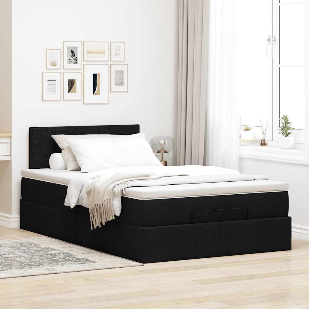 Otomanski krevet madracem i LED crna 120x190 cm tkanina