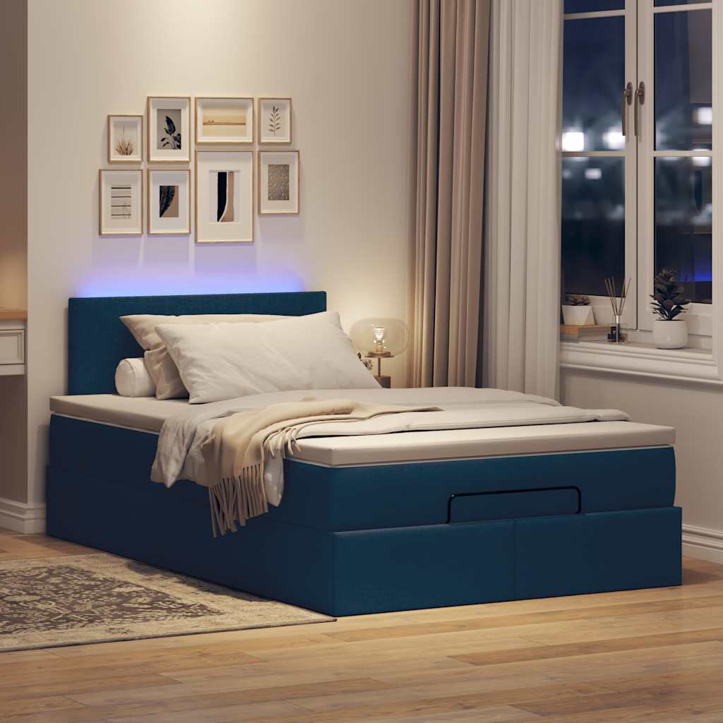 Otomanski krevet s madracem i LED plavi 120x200 cm tkanine
