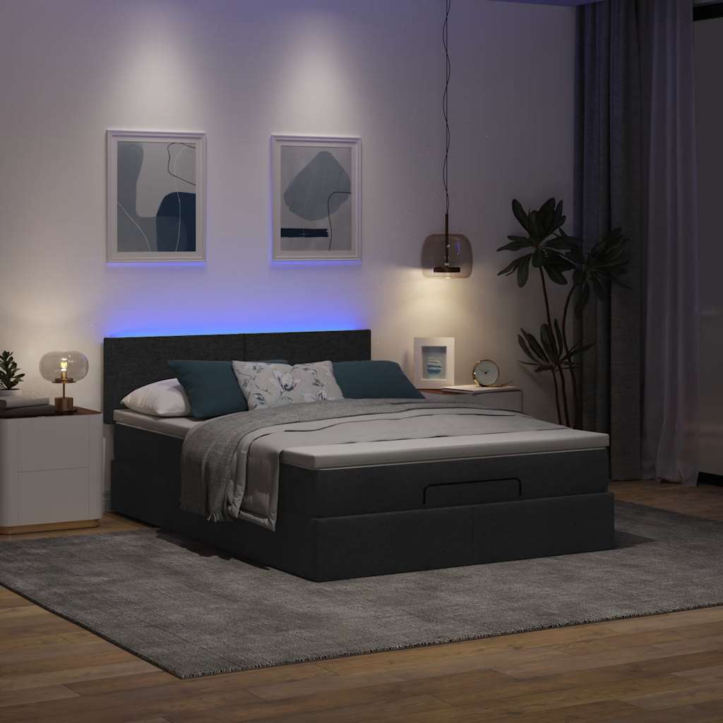 Otomanski krevet s madracem i LED crni 140x190 cm tkanine
