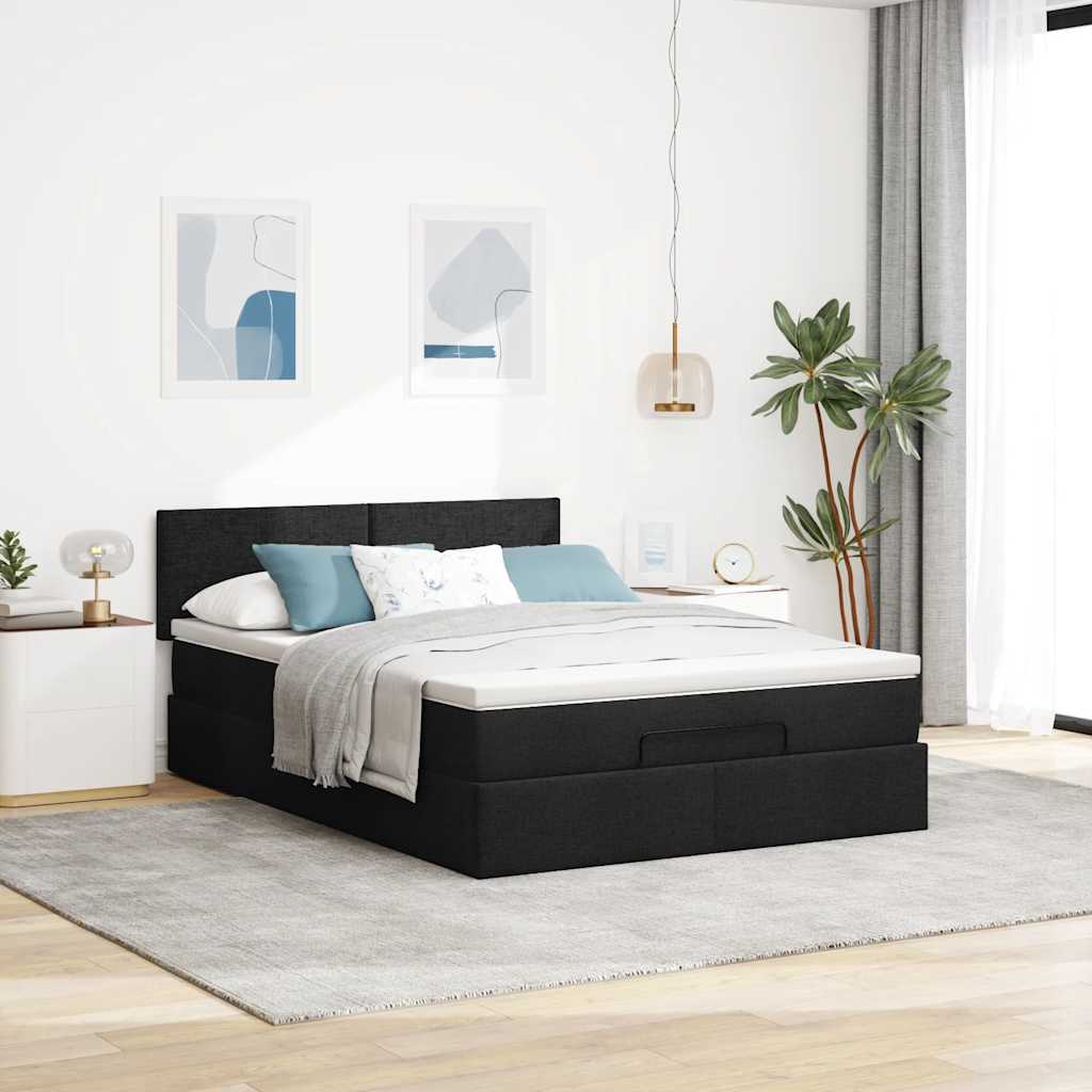 Otomanski krevet s madracem i LED crni 140x190 cm tkanine