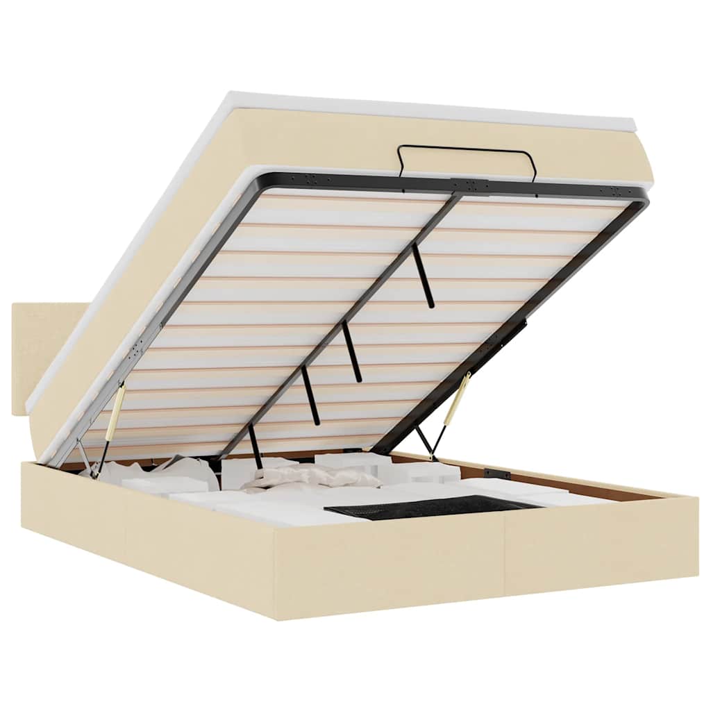 Otomanski krevet s madracem i LED krem 140x190 cm tkanine