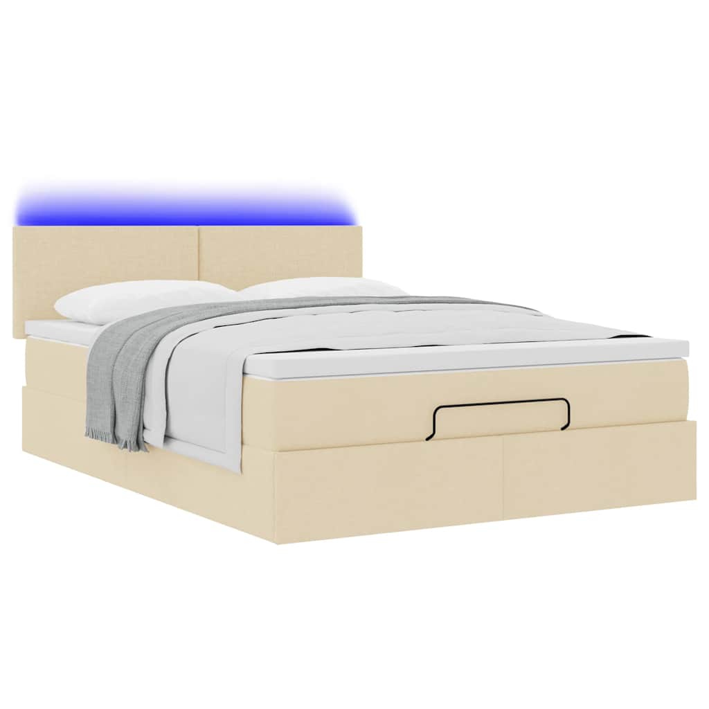 Otomanski krevet s madracem i LED krem 140x190 cm tkanine
