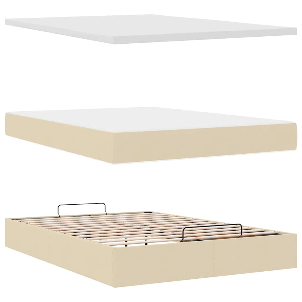 Otomanski krevet s madracem i LED krem 140x190 cm tkanine