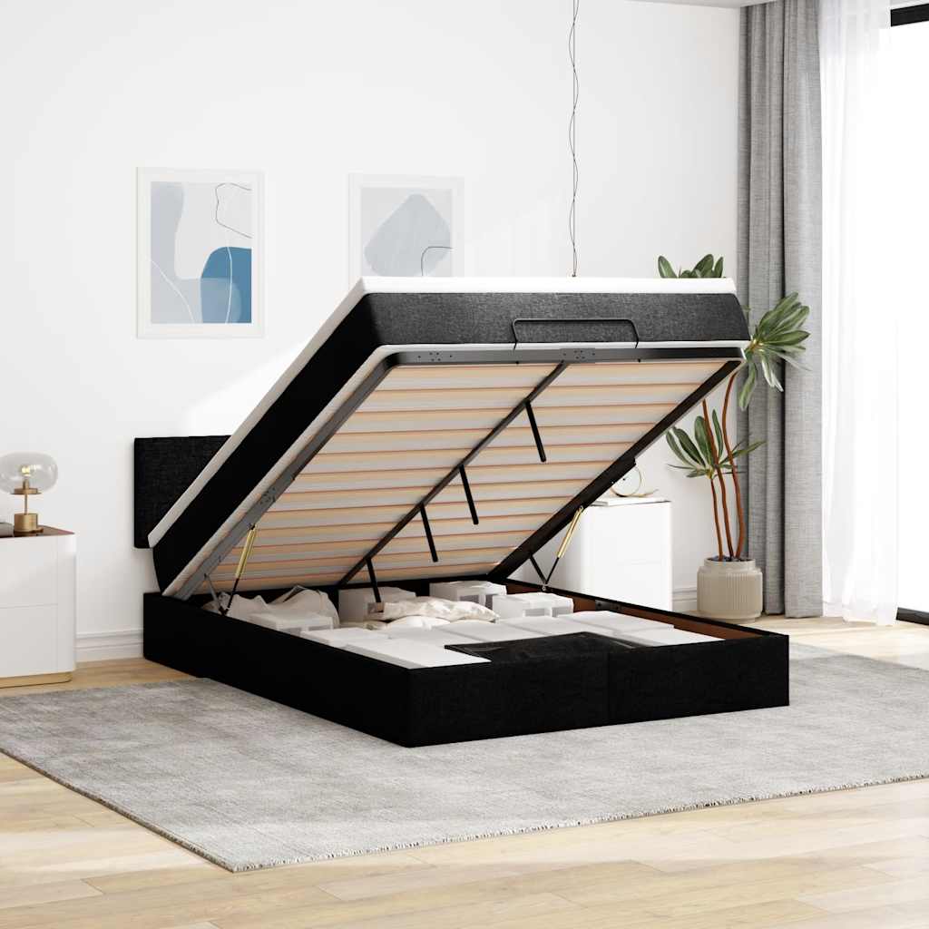 Otomanski krevet s madracem i LED crni 140x200 cm od tkanine