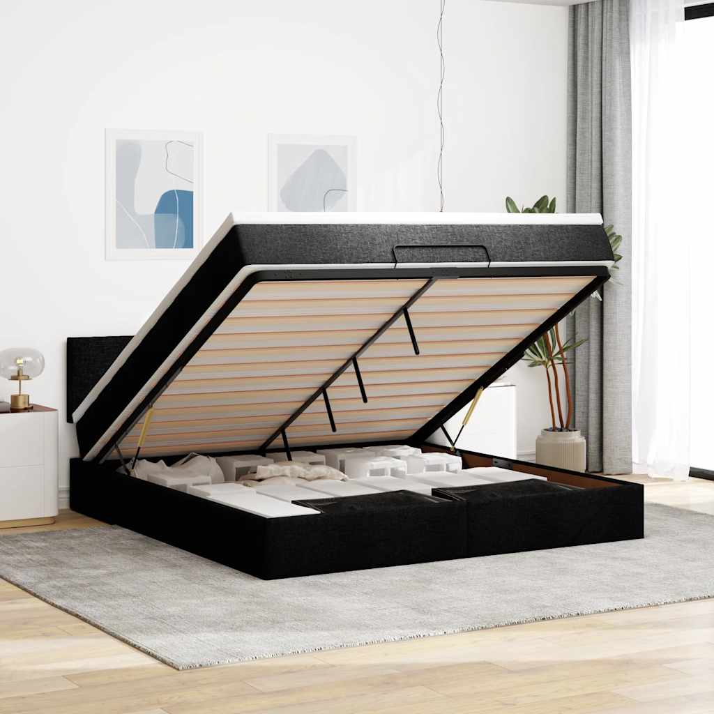 Otomanski krevet s madracem i LED crni 160x200cm tkanine