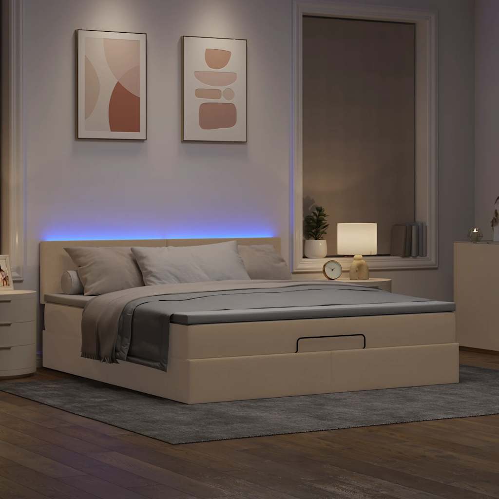 Otomanski krevet s madracem i LED krem 180x200cm od tkanine