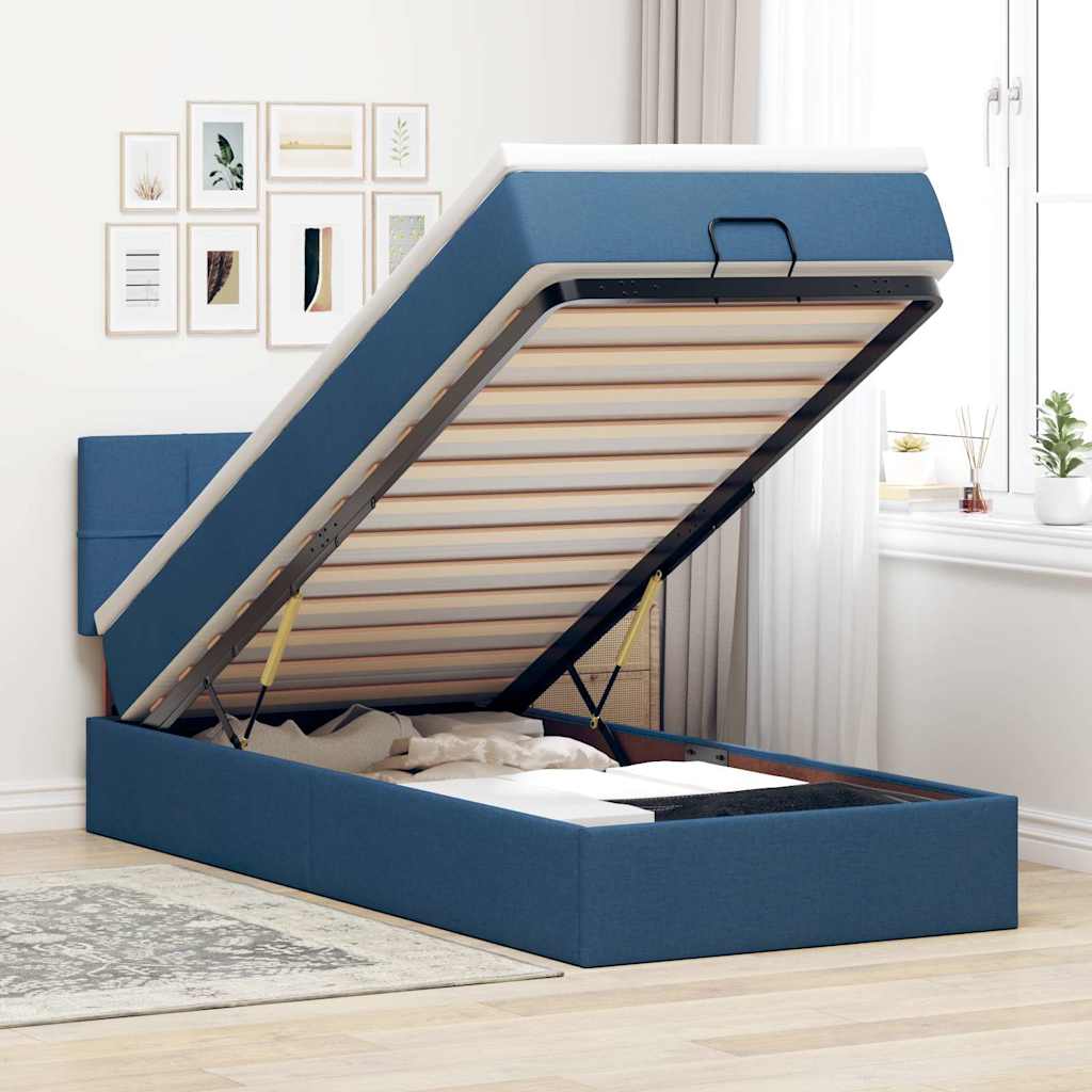 Ottoman krevet s madracem i LED diodama plavi 80x200 cm tkanina