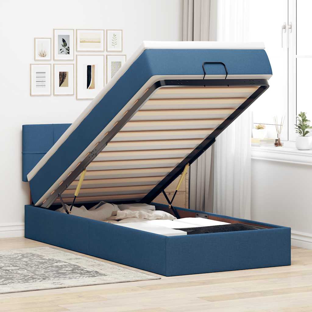 Otomanski krevet s madracem i LED plavi 90x200 cm tkanine
