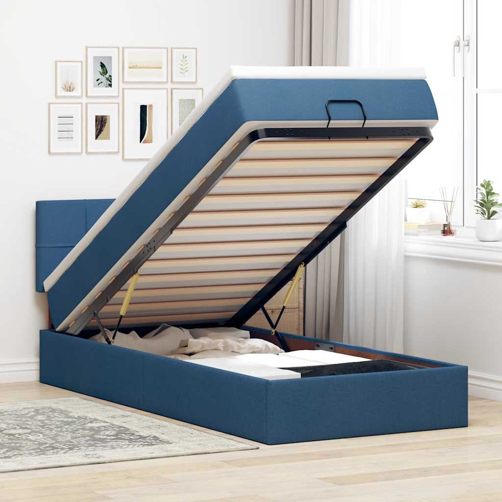 Otomanski krevet s madracem i LED plavi 100x200 cm tkanine