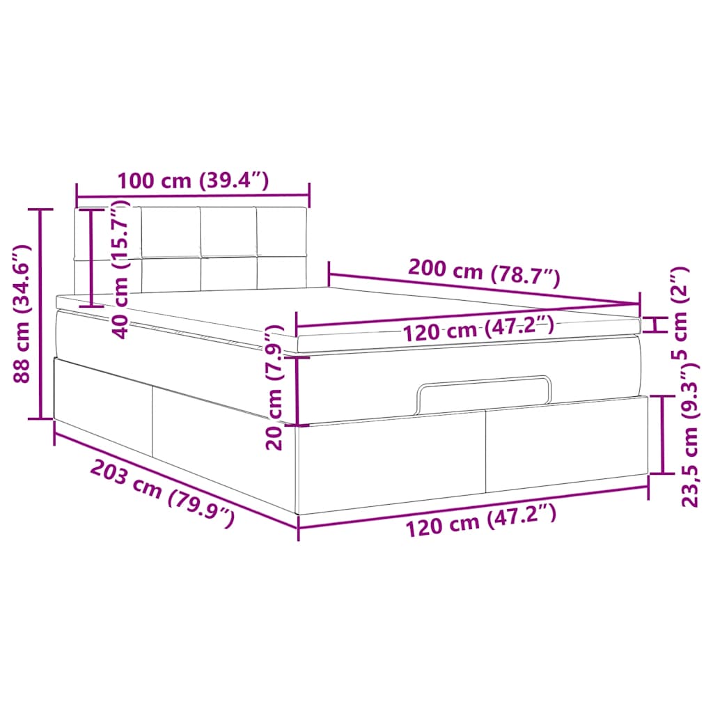 Otomanski krevet s madracem crni 120x200 cm tkanine