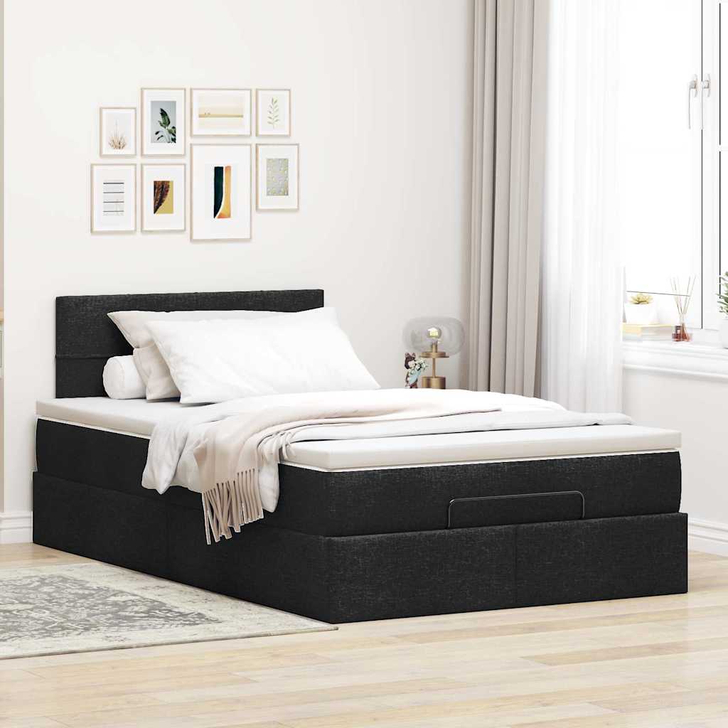 Otomanski krevet s madracem crni 120x200 cm tkanine