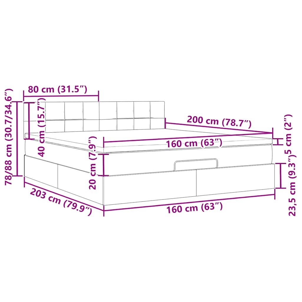 Otomanski krevet s madracem i LED tamnosivi 160x200cm tkanine