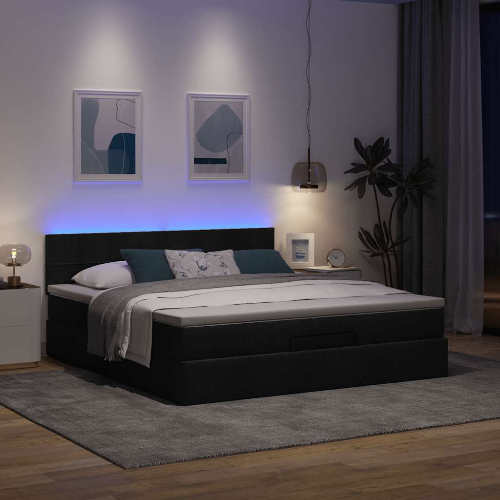 Otomanski krevet s madracem i LED crni 160x200cm tkanine