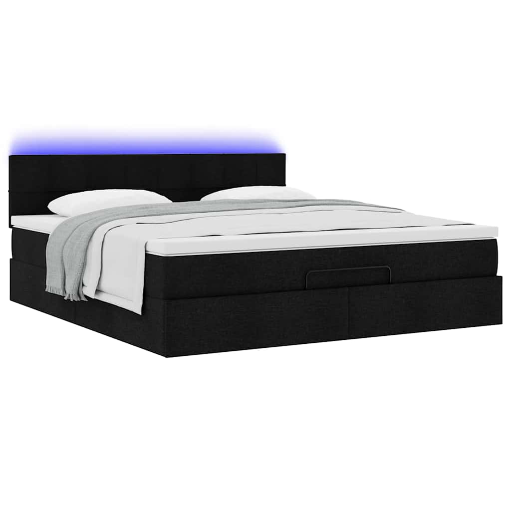 Otomanski krevet s madracem i LED crni 160x200cm tkanine