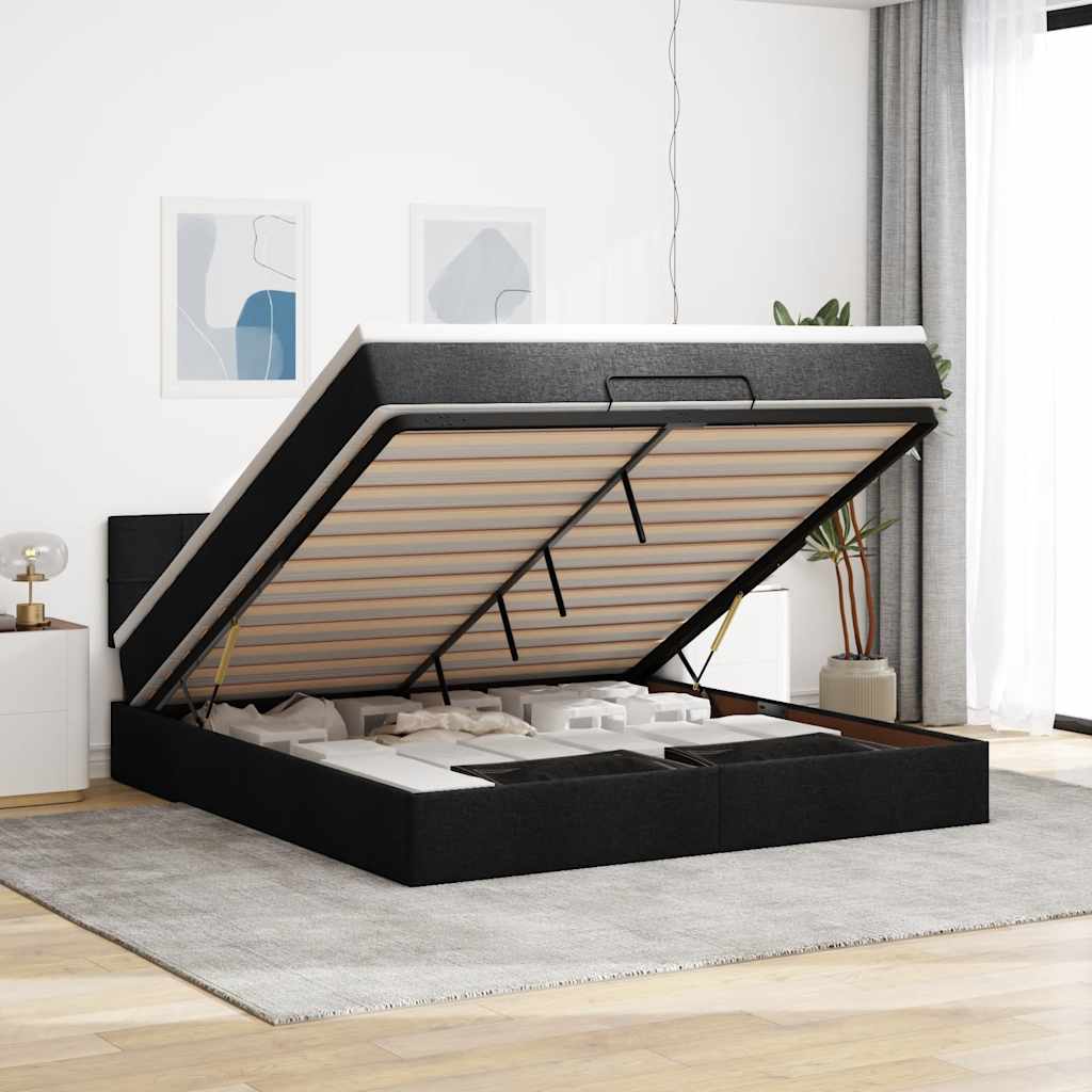 Otomanski krevet s madracem i LED crni 160x200cm tkanine
