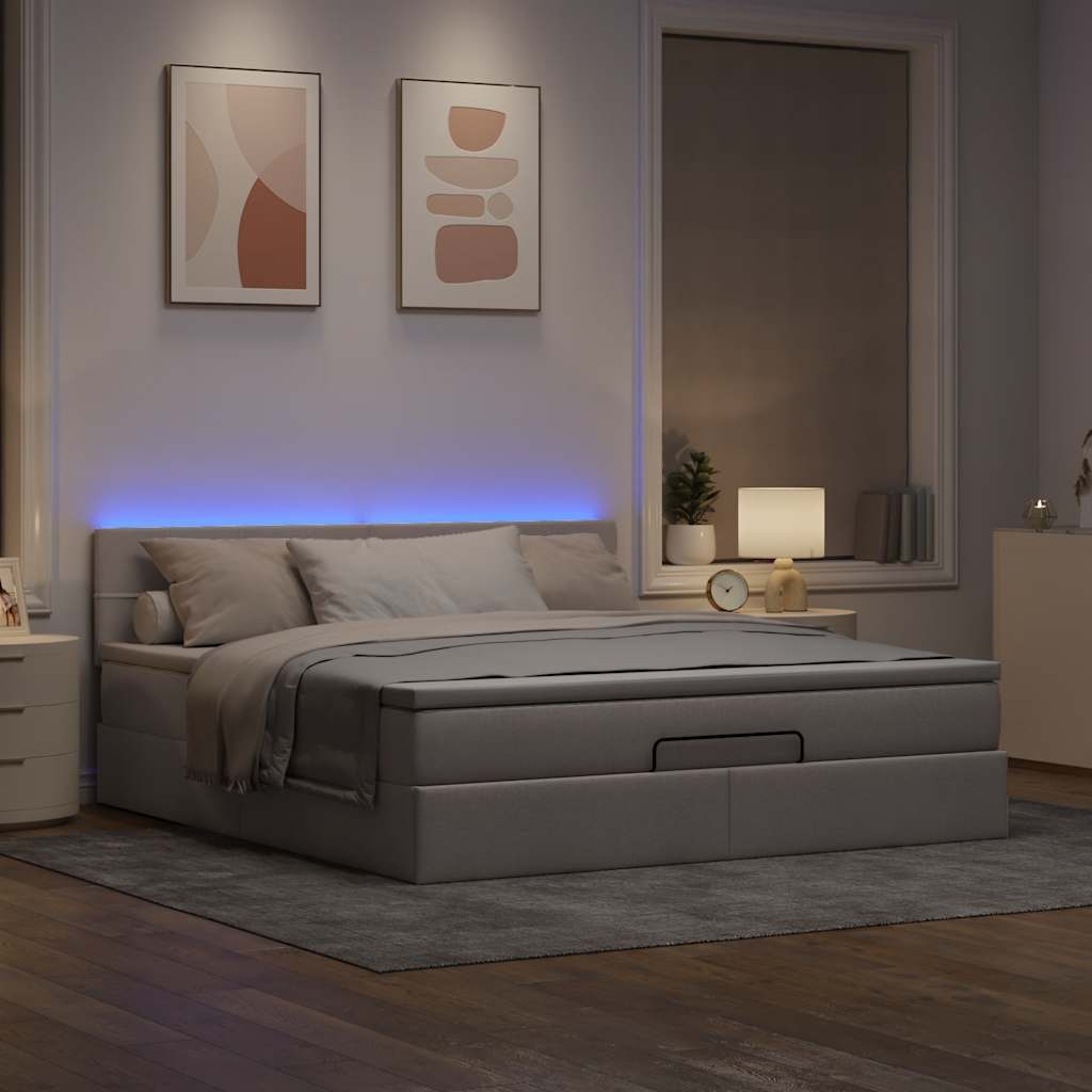 Otomanski krevet s madracem i LED smeđesivi 160x200cm tkanine