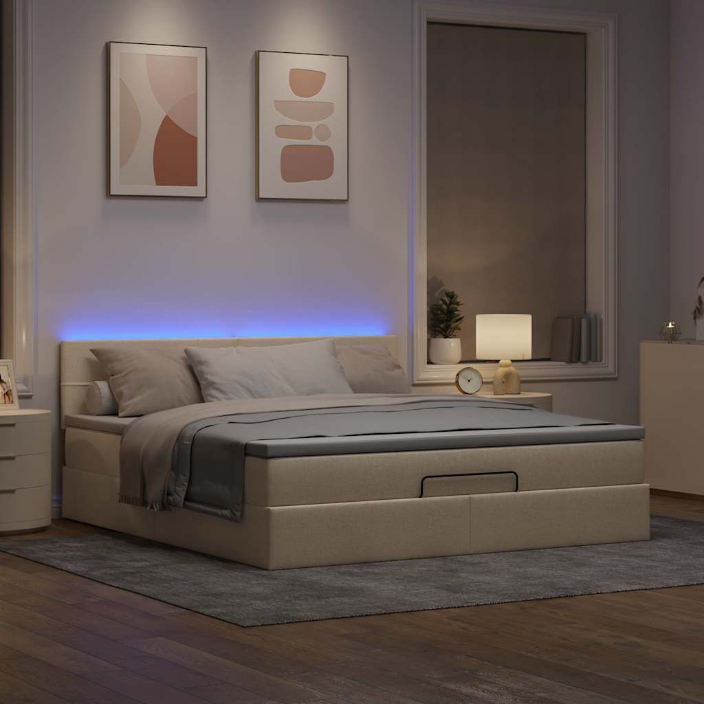 Otomanski krevet s madracem i LED krem 160x200cm tkanine