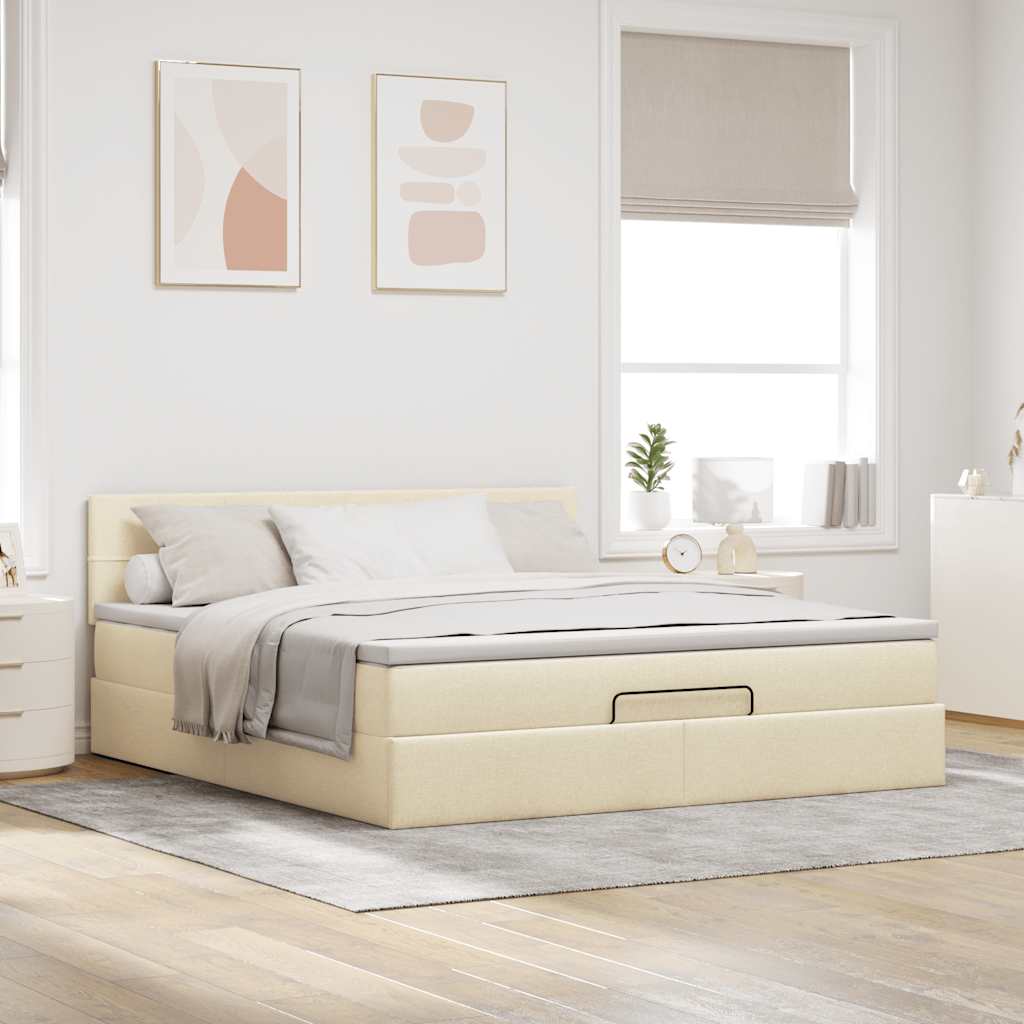 Otomanski krevet s madracem i LED krem 160x200cm tkanine