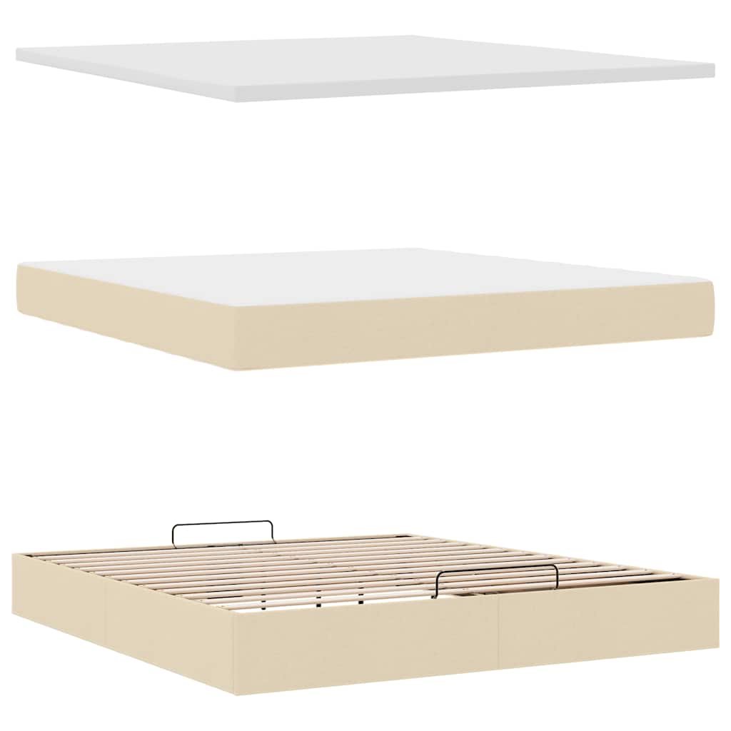 Otomanski krevet s madracem i LED krem 160x200cm tkanine